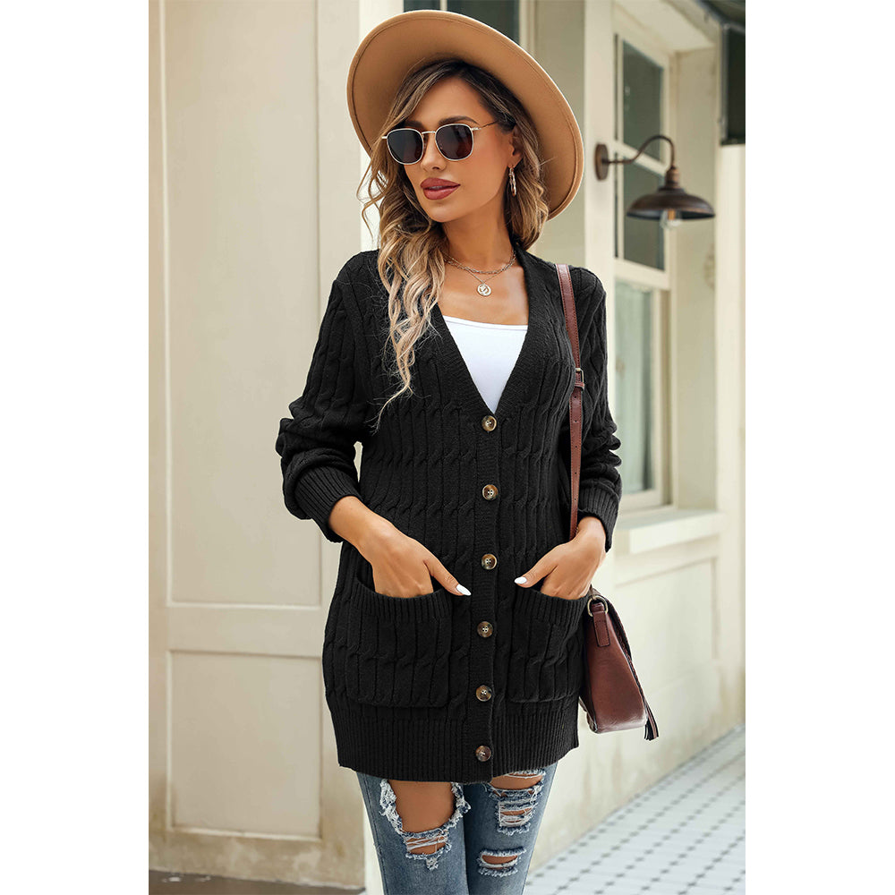 V For City Women's Knit V Neck Long Sleeve Button Front Cardigan with Pockets