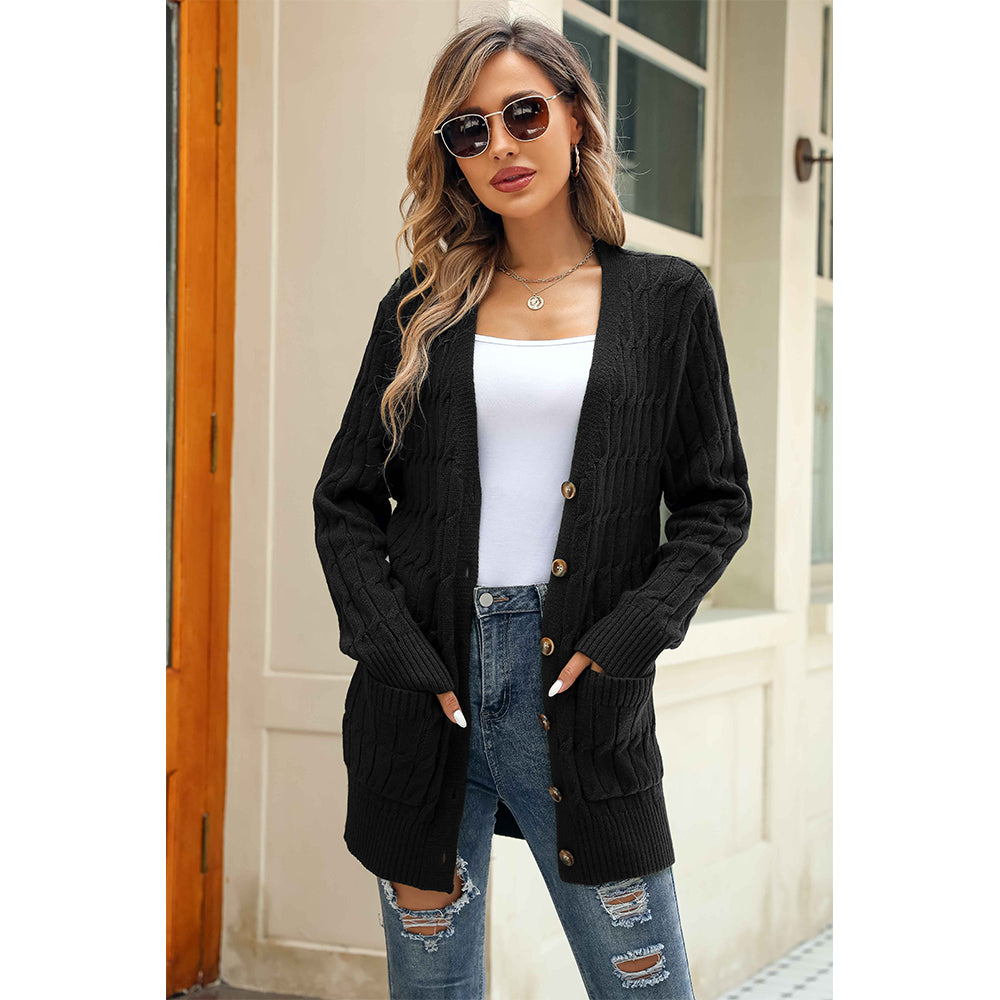 V For City Women's Knit V Neck Long Sleeve Button Front Cardigan with Pockets