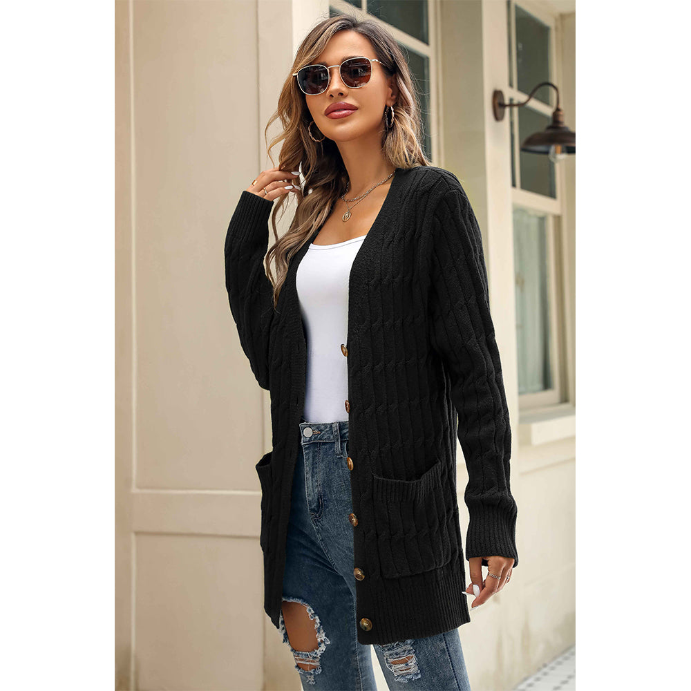 V For City Women's Knit V Neck Long Sleeve Button Front Cardigan with Pockets