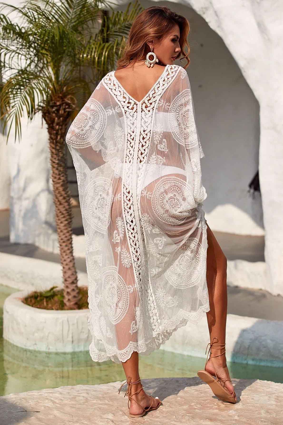 Contrast Lace Scallop Trim Dress Cover Ups-AL9802