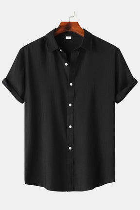 Short Sleeve Solid Button Down Shirts-X5S0949