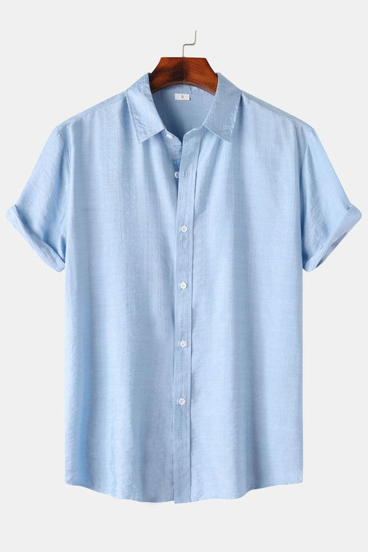 Short Sleeve Solid Button Down Shirts-X5S0949