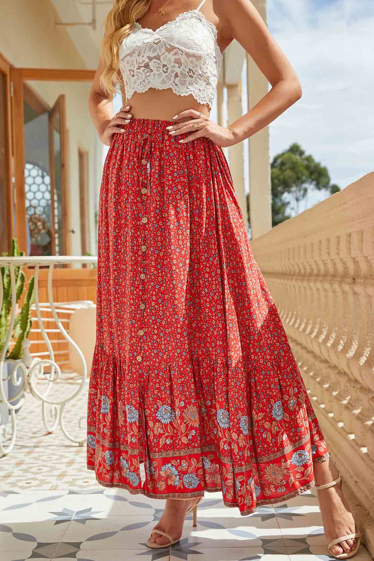 Ladies Floral Print Beach Wear Bohemia Dresses-AL9780