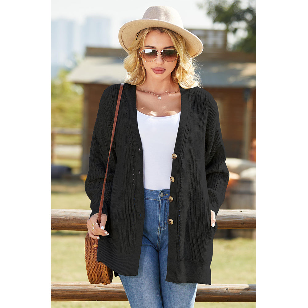 V For City Women's Button Down Cardigan Sweaters with Pockets Side Split Knit Long Sweater