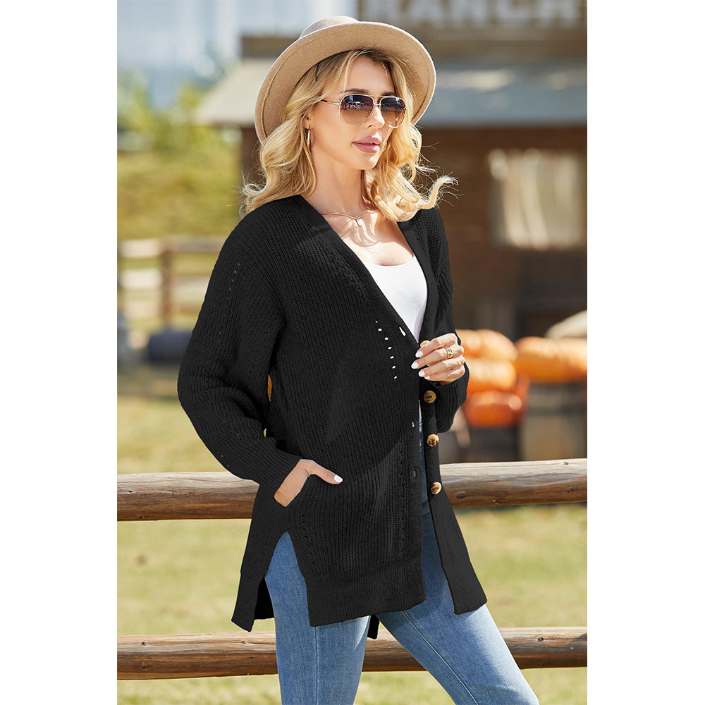 V For City Women's Button Down Cardigan Sweaters with Pockets Side Split Knit Long Sweater