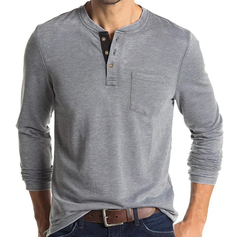 Attraco Men's Long-Sleeve Henley Neck T-Shirt Casual Solid Color Basic Layering Tops