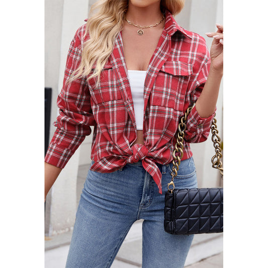 V For City Women's Casual Oversized Button Front Long Sleeve Plaid Shirts with Chest Pockets