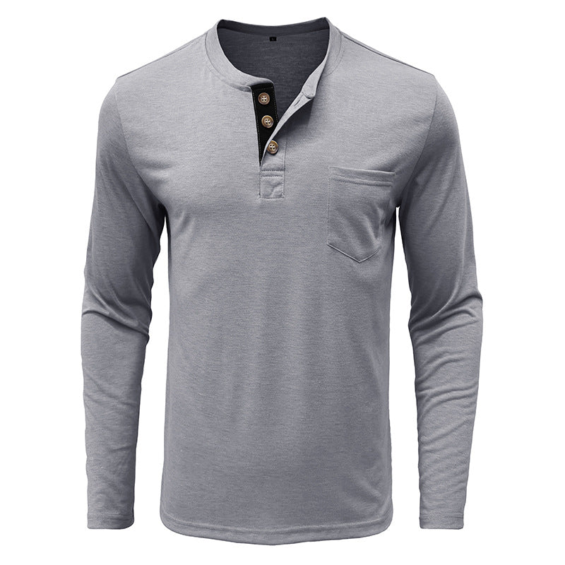 Attraco Men's Long-Sleeve Henley Neck T-Shirt Casual Solid Color Basic Layering Tops