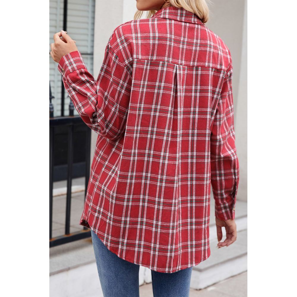 V For City Women's Casual Oversized Button Front Long Sleeve Plaid Shirts with Chest Pockets