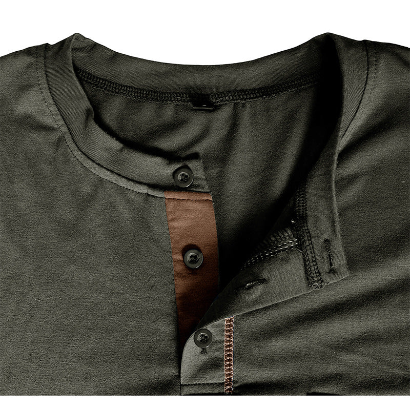 Attraco Men's Long Sleeve Henley Shirt Color Block Casual Pocketed T-Shirt Tops