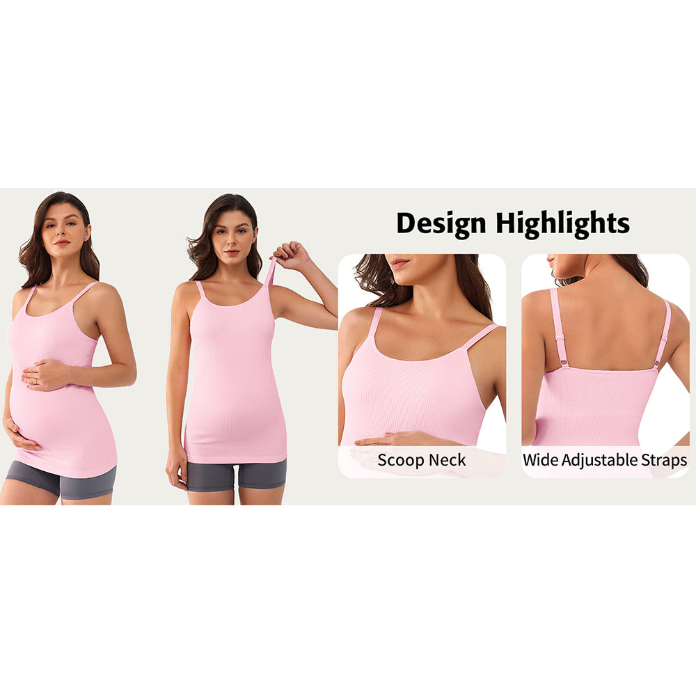 Attraco Women's Maternity Tank Tops with Built in Bra Ribbed Pregnancy Clothes Adjustable Straps