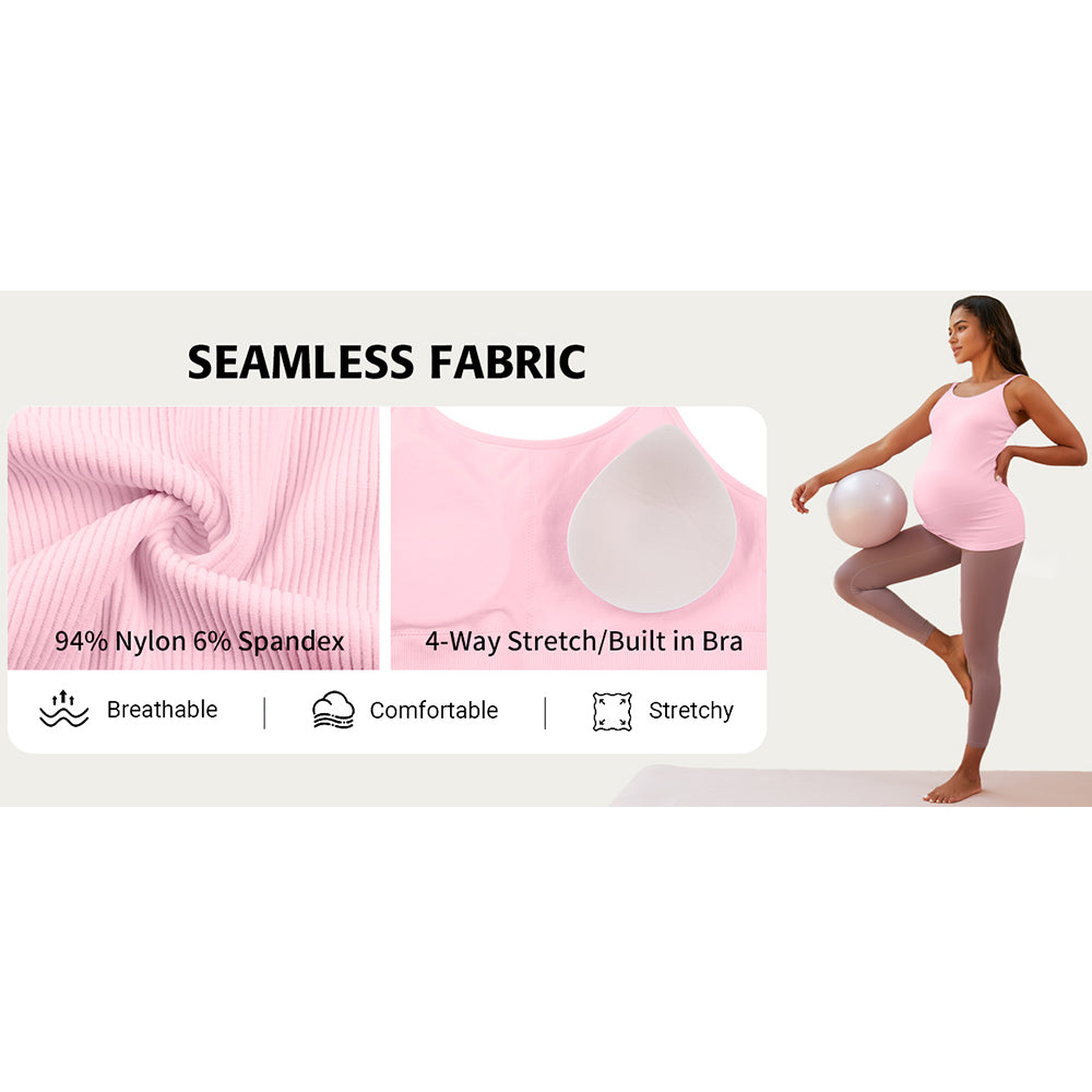 Attraco Women's Maternity Tank Tops with Built in Bra Ribbed Pregnancy Clothes Adjustable Straps