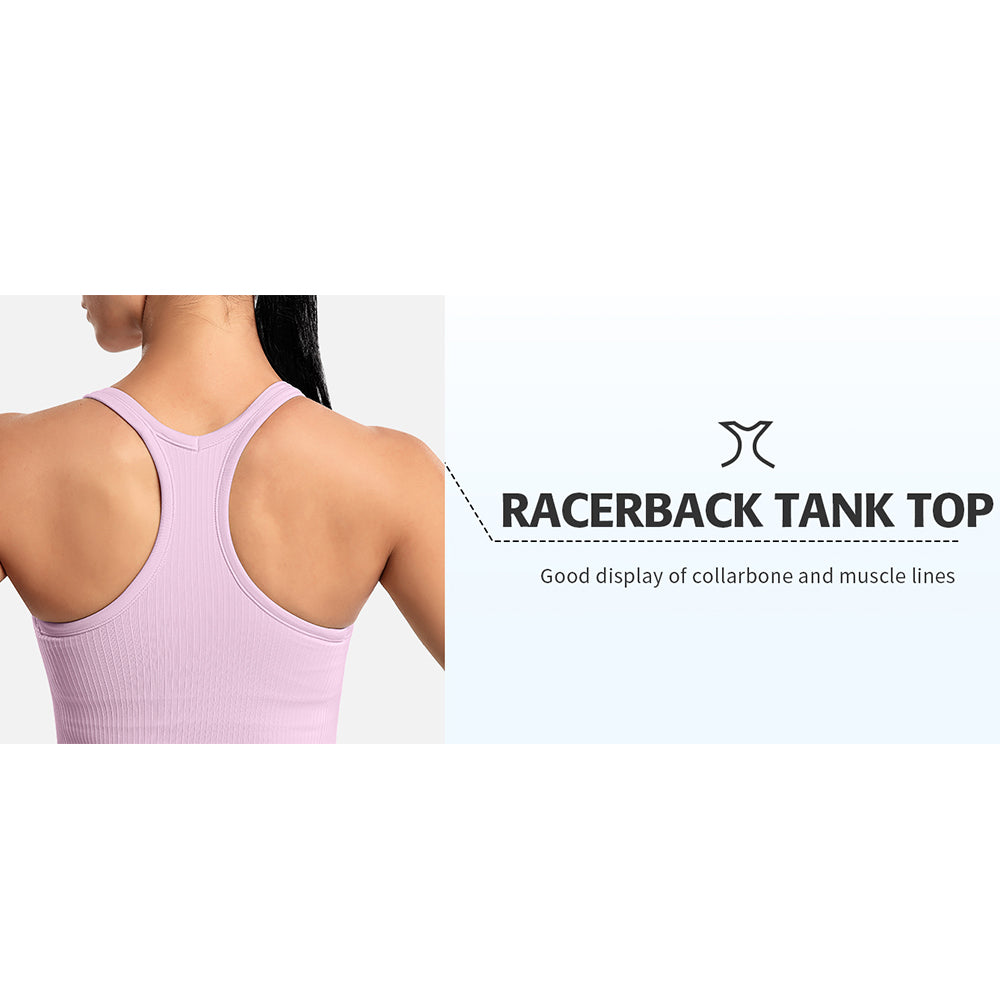 Attraco Women's Ribbed Workout Crop Tops with Built in Bra Yoga Racerback Tank Top Sport Tops Workout Tops