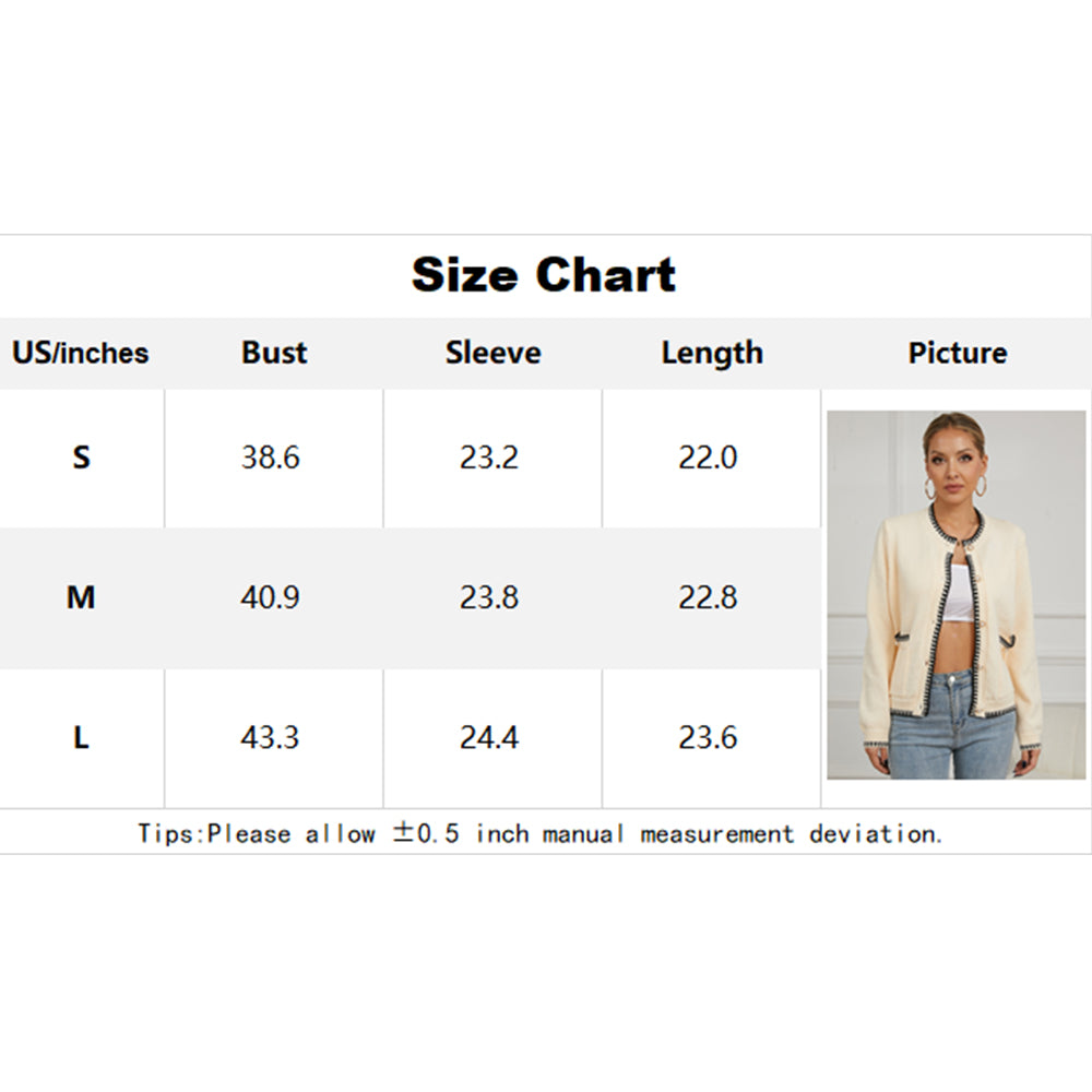 V For City Women's Knit Round Neck Long Sleeve Button Down Cardigan with Contrast Trim and Pockets