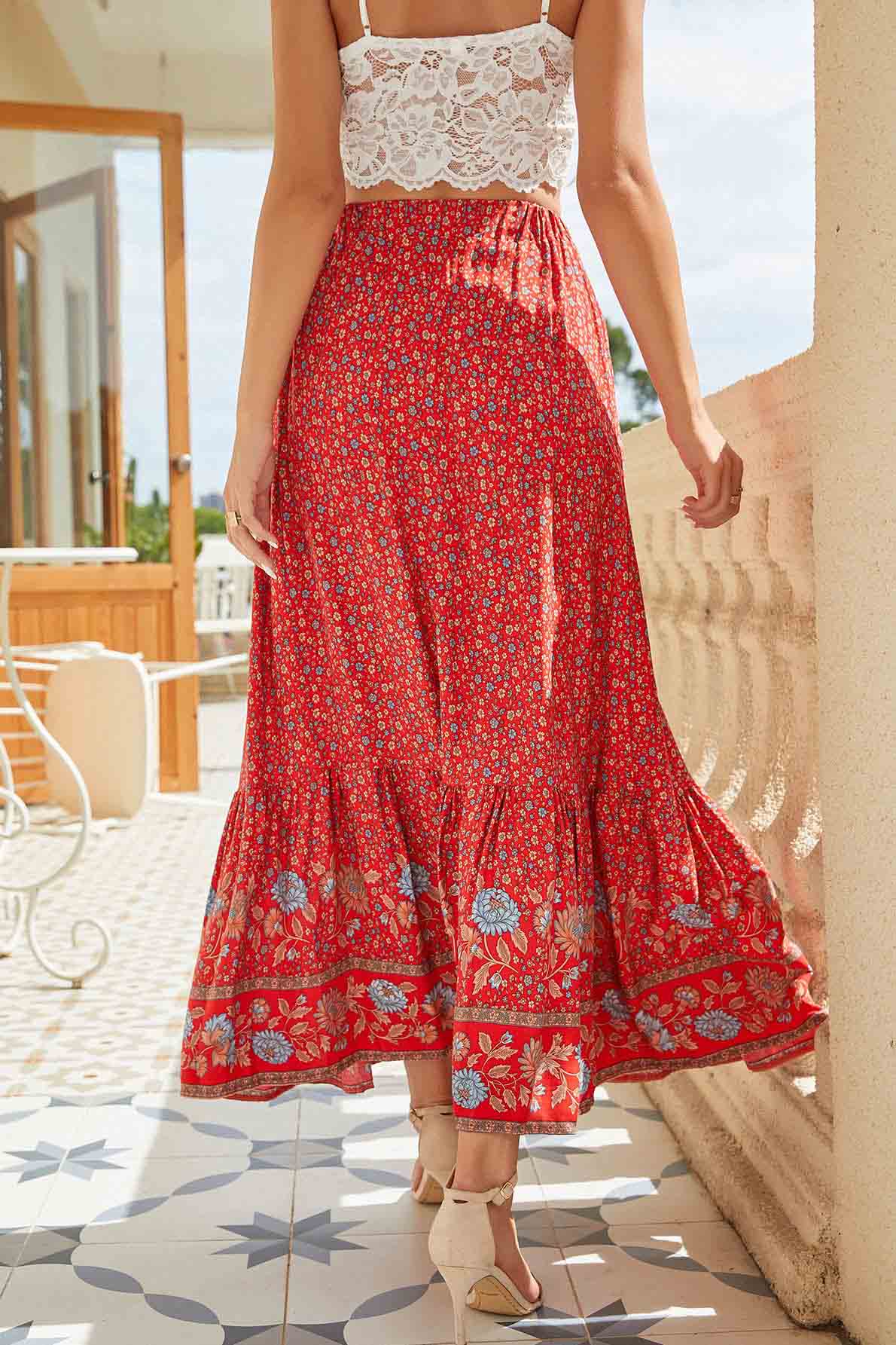 Ladies Floral Print Beach Wear Bohemia Dresses-AL9780