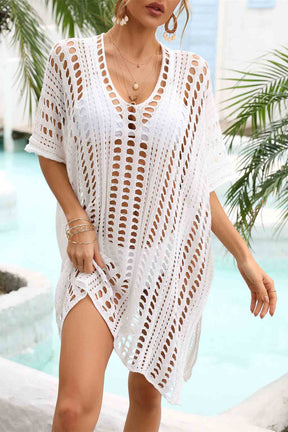 Openwork Side Slit Beach Cover-Up-AL9442