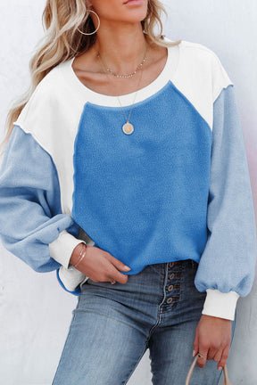 Colorblock Long Sleeve Pullover Fleece Sweatshirt-AL9575