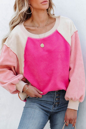 Colorblock Long Sleeve Pullover Fleece Sweatshirt-AL9575