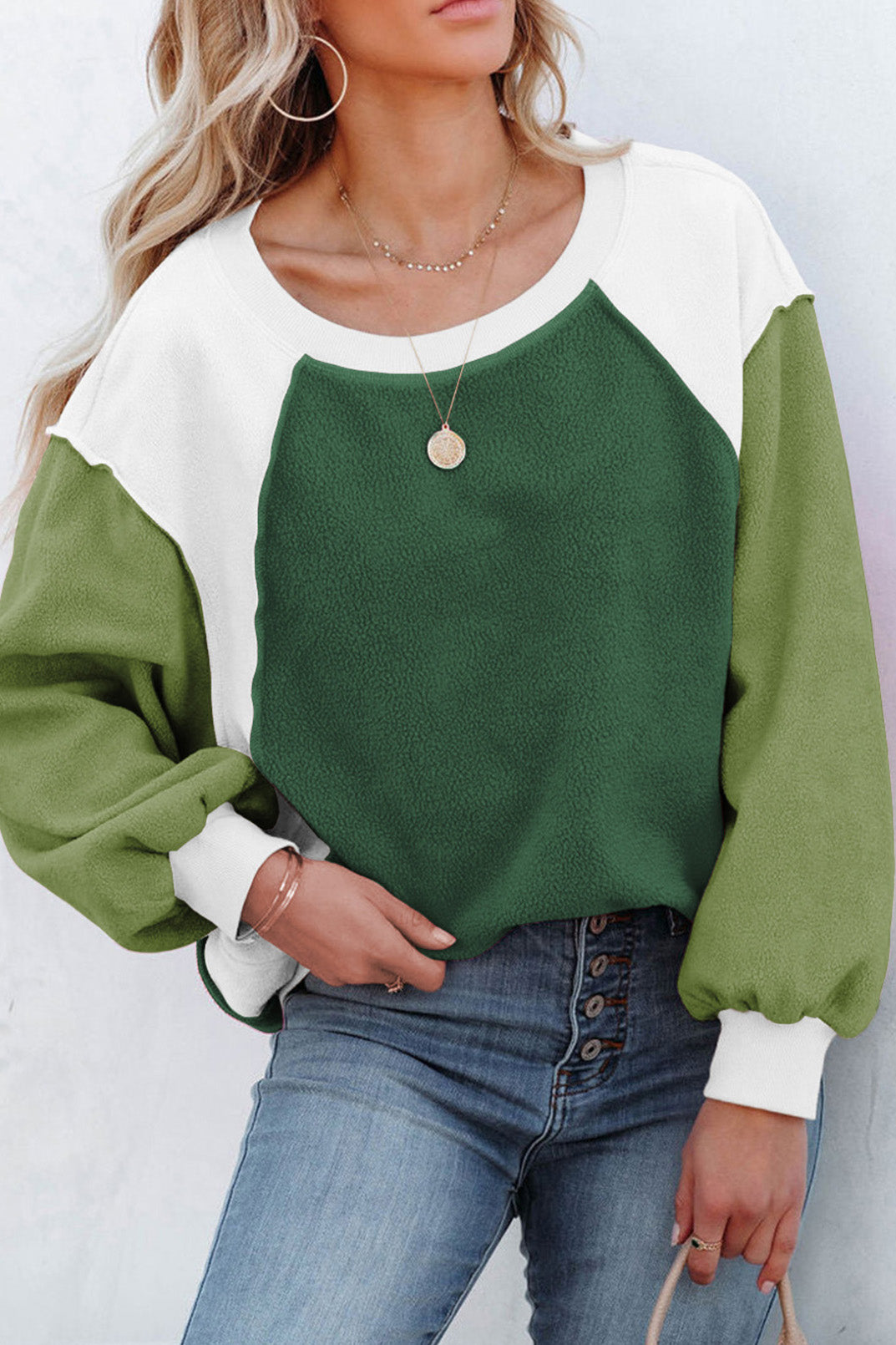 Colorblock Long Sleeve Pullover Fleece Sweatshirt-AL9575