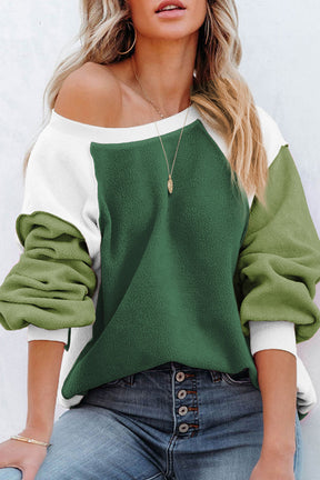 Colorblock Long Sleeve Pullover Fleece Sweatshirt-AL9575