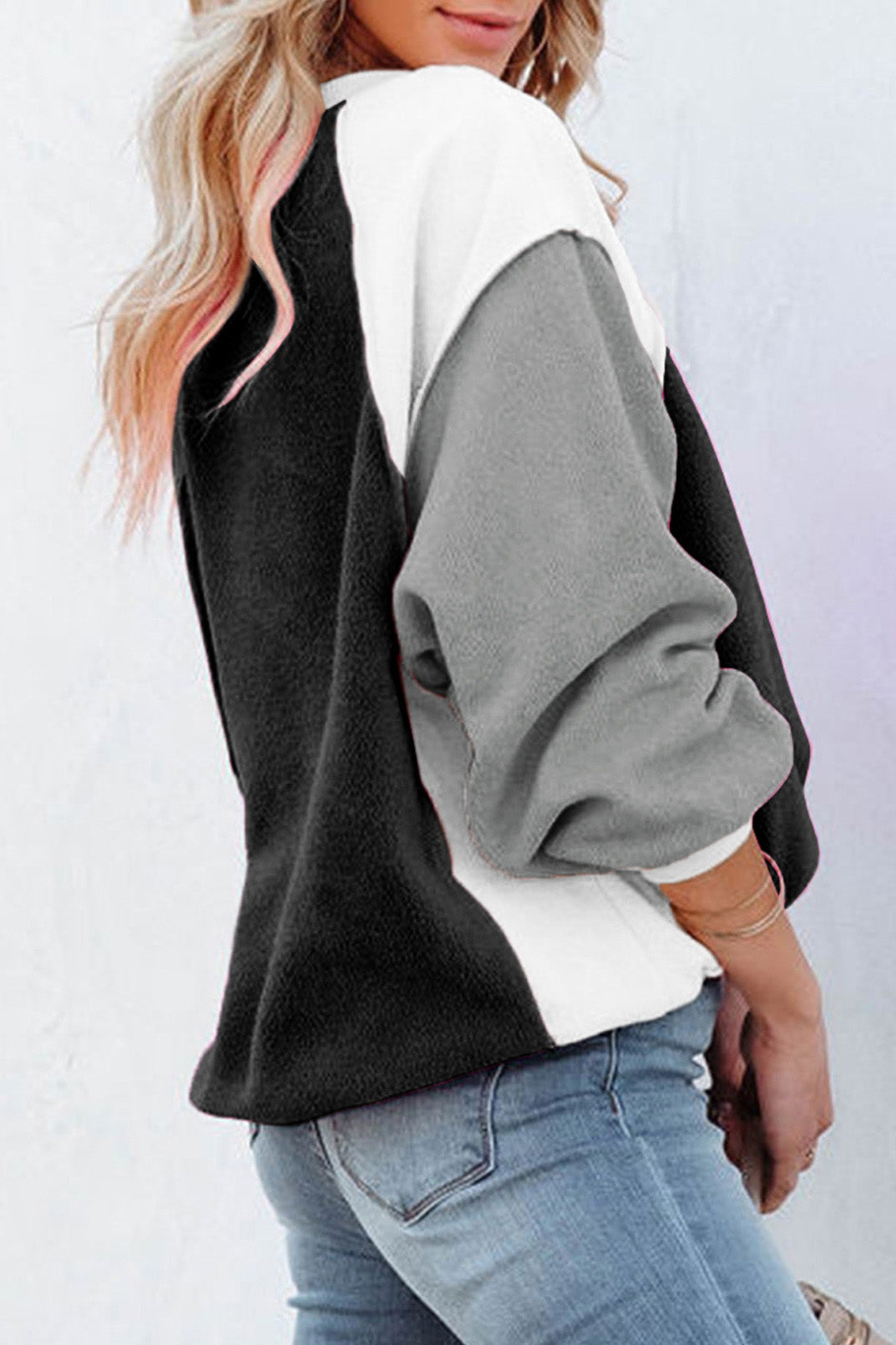 Colorblock Long Sleeve Pullover Fleece Sweatshirt-AL9575