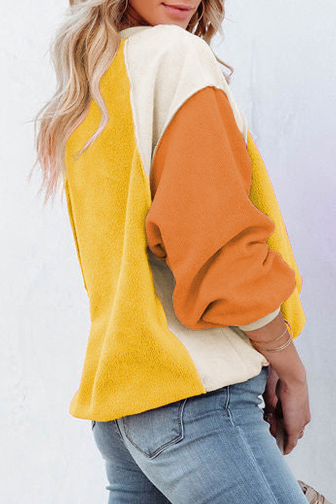 Colorblock Long Sleeve Pullover Fleece Sweatshirt-AL9575