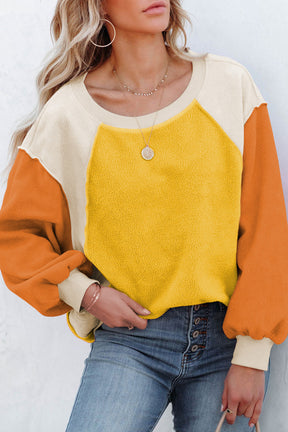 Colorblock Long Sleeve Pullover Fleece Sweatshirt-AL9575