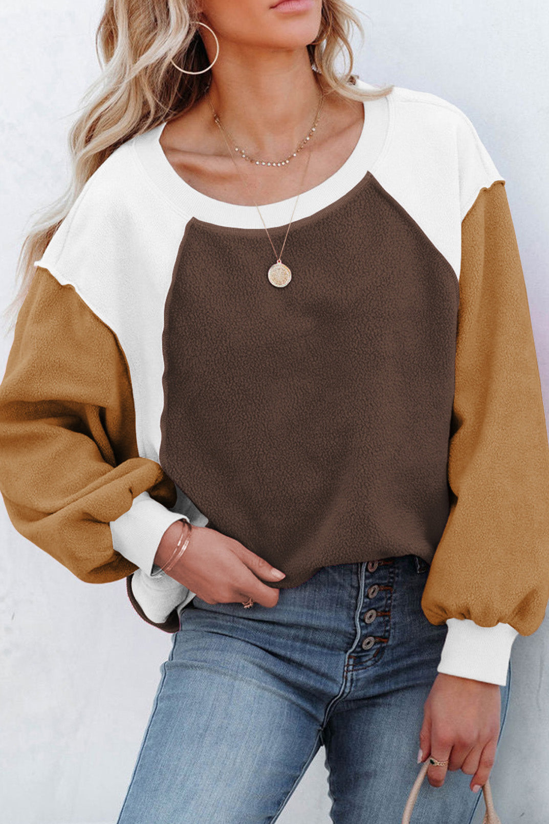 Colorblock Long Sleeve Pullover Fleece Sweatshirt-AL9575