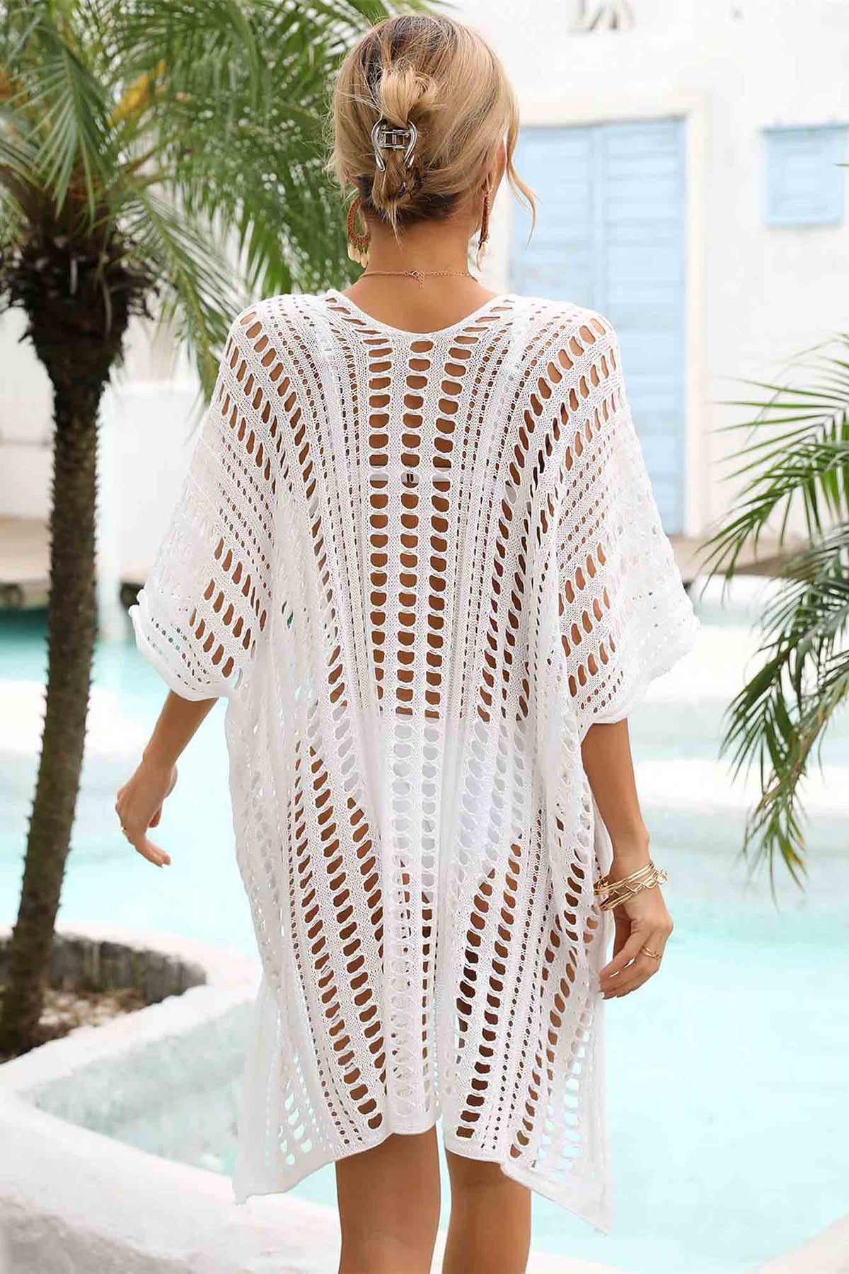 Openwork Side Slit Beach Cover-Up-AL9442