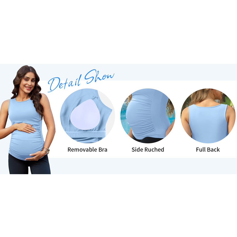 Attraco Women's Maternity Tank Tops Seamless Side Ruche Sleeveless Pregnancy Basic Shirt with Built in Bra