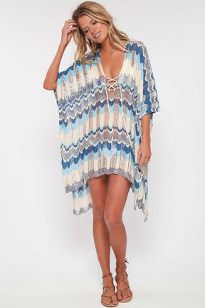 Ripped Wave Crochet High Slit Mini Beach Cover Up-AL9795