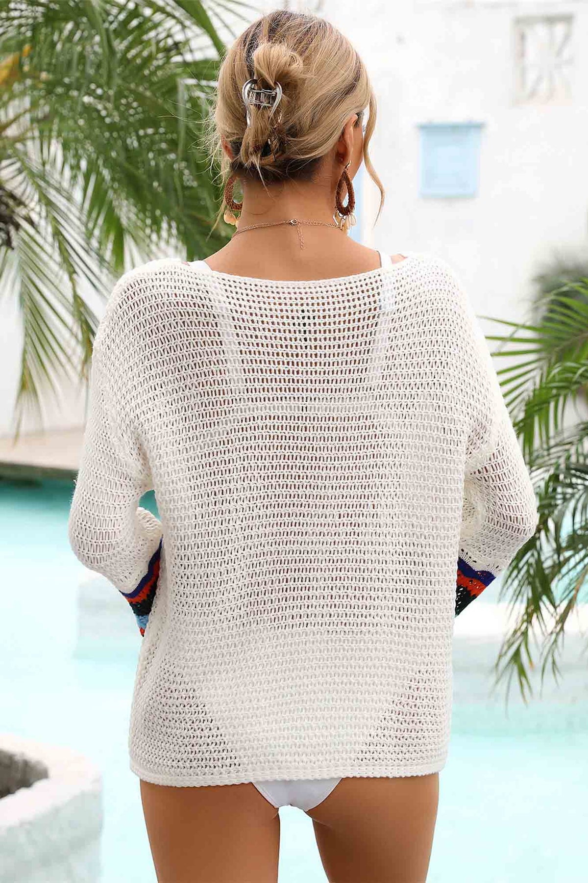 Openwork Colorblock Sleeve Beach Cover-Up