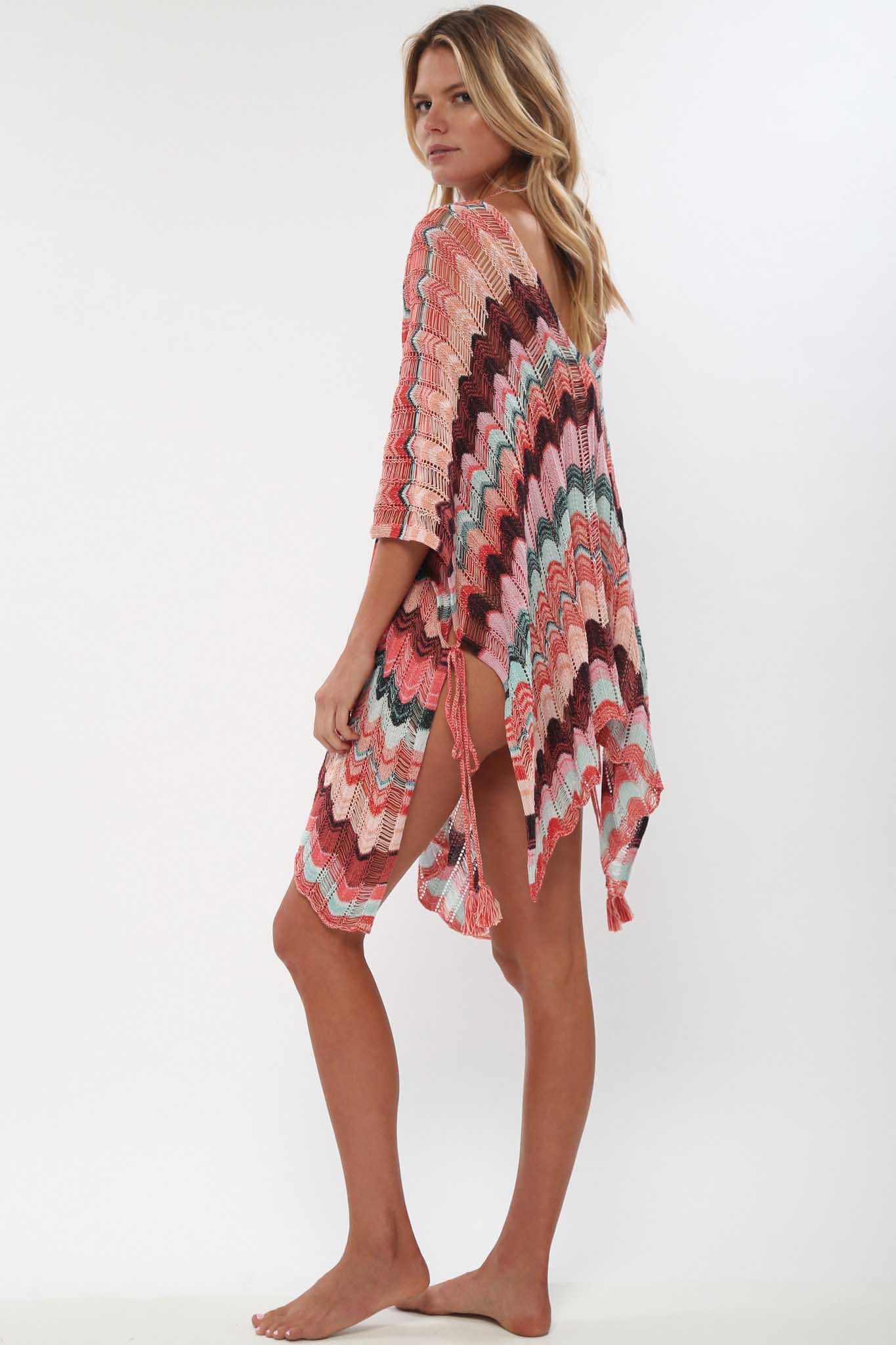 Ripped Wave Crochet High Slit Mini Beach Cover Up-AL9795