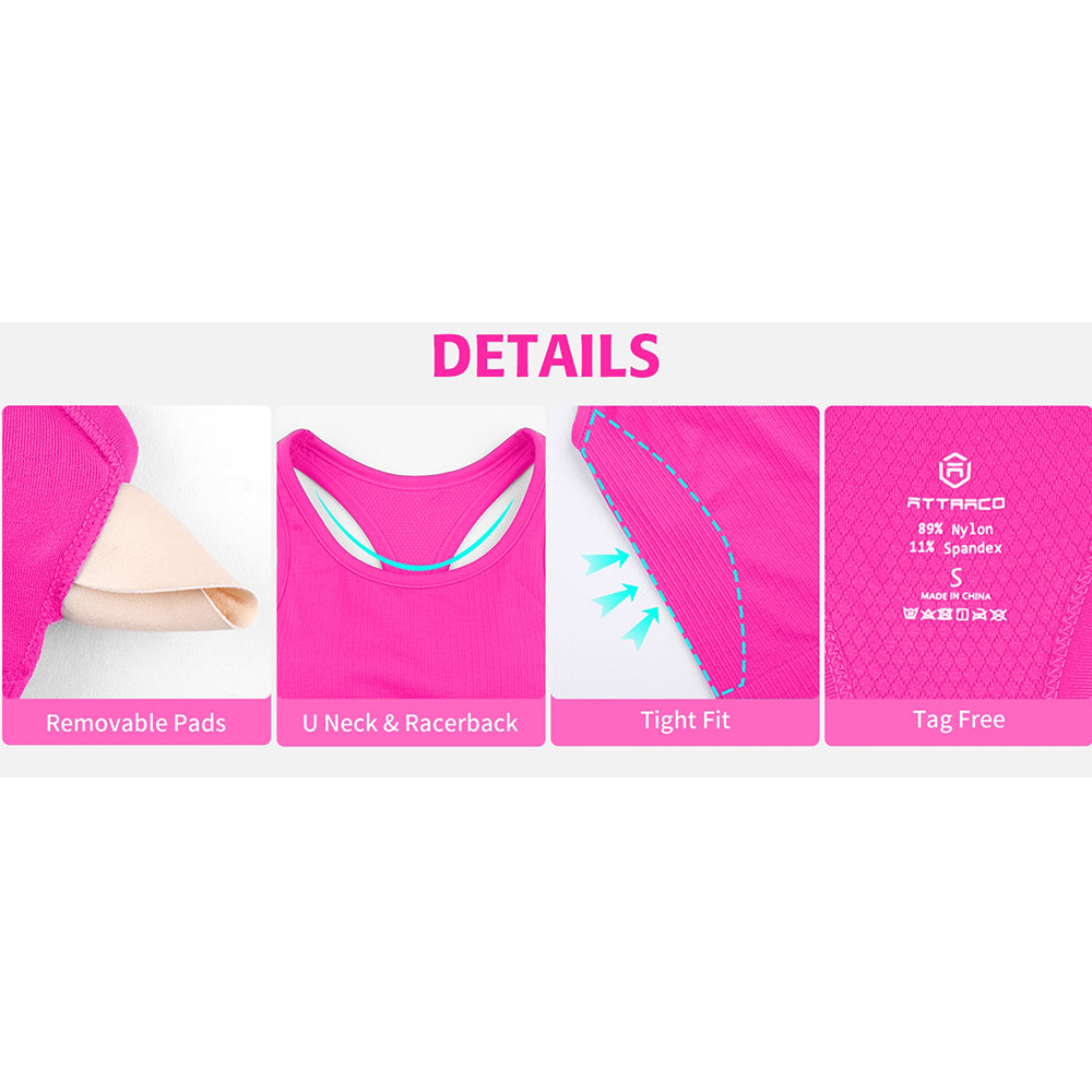 Attraco Women's Workout Tank Tops with Built in Bra Ribbed Seamless Yoga Tanks Tight Fit Sport Tops
