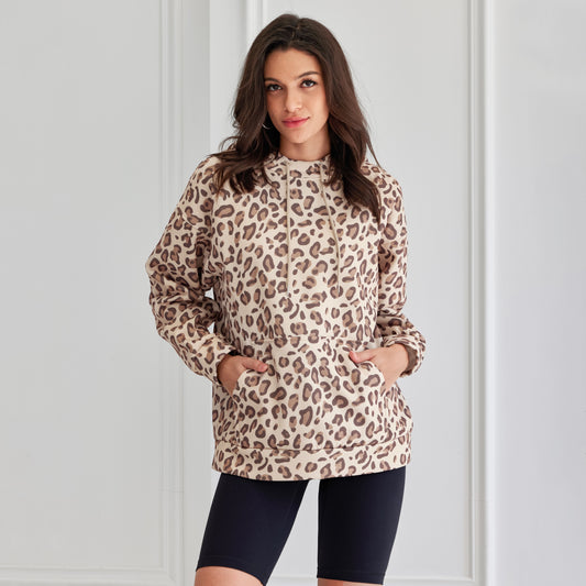 Attraco Women's Leopard Print Hoodie Oversized Cheetah Pattern Hoodie 2000s Graphic Pullover Y2k Boyfriend Sweatershirt