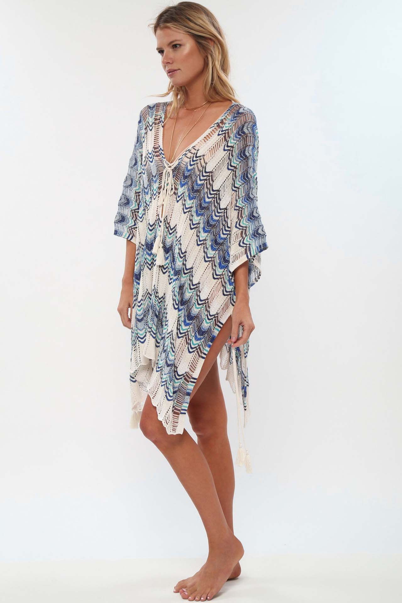 Ripped Wave Crochet High Slit Mini Beach Cover Up-AL9795