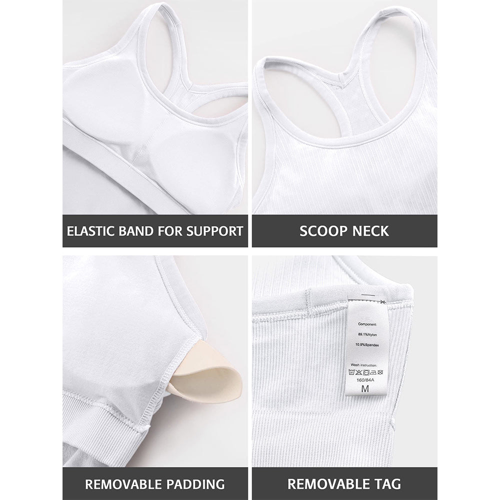 Attraco Women's Ribbed Workout Crop Tops with Built in Bra Yoga Racerback Tank Top Sport Tops Workout Tops