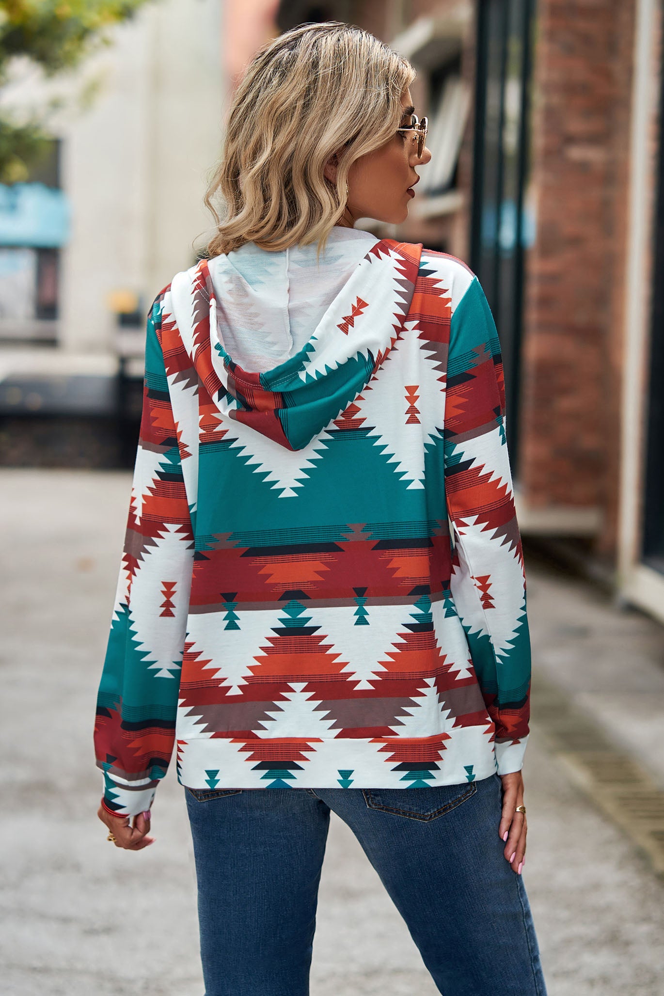 Sweatshirt Hoodie Geometric Print Pullover Top-AL9556