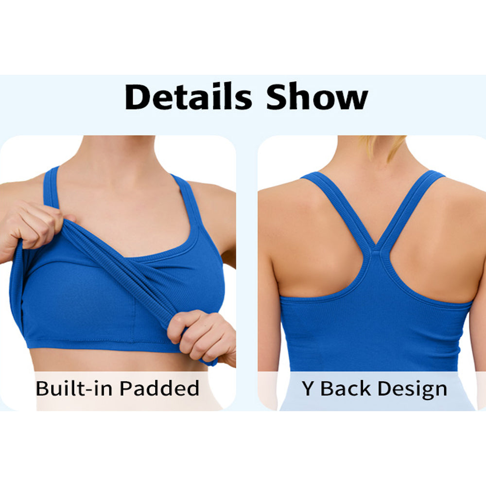 Attraco Women's Workout Tank Top Built in Bra Ribbed Athletic Tank Racerback Workout Top Scoop Neck Sport Tops