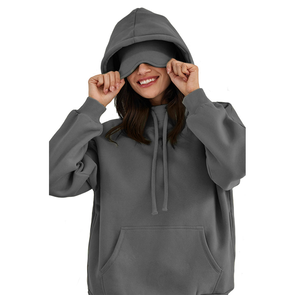 Attraco Women's Airplane Model Travel Hoodie Eye Mask Built in Long Sleeve Oversized Sweatshirt Fleece Hooded with Kangaroo Pocket