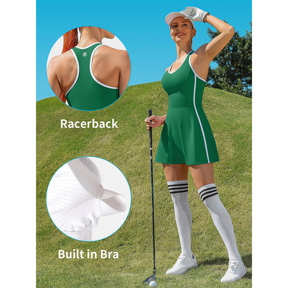 Attraco Women's Tennis Dresses with Shorts Pockets and Bra V Neck Racerback Golf Outfits Sport Dress