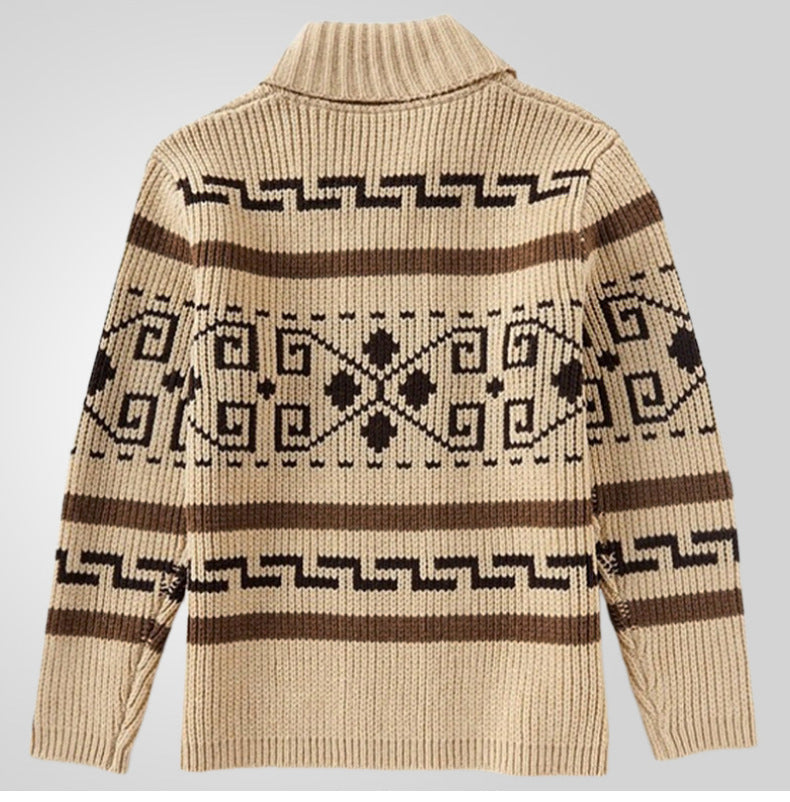 Attraco Men's Fall/Winter Fashion Jacquard Knit Long-Sleeve Zip-Up Lapel Cardigan Sweater