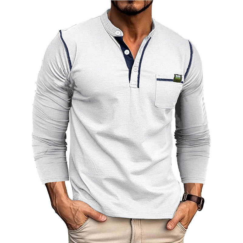 Attraco Men's Long Sleeve Henley Shirt Color Block Casual Pocketed T-Shirt Tops