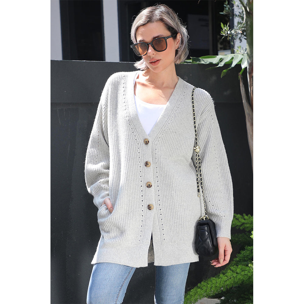 V For City Women's Button Down Cardigan Sweaters with Pockets Side Split Knit Long Sweater