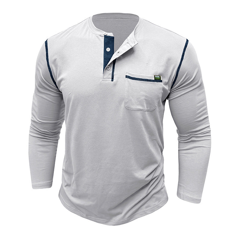 Attraco Men's Long Sleeve Henley Shirt Color Block Casual Pocketed T-Shirt Tops