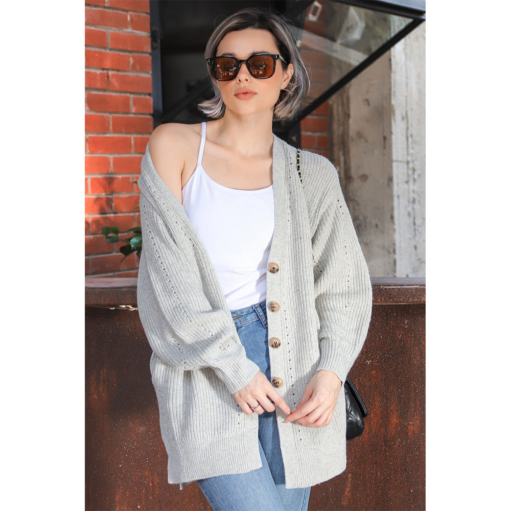 V For City Women's Button Down Cardigan Sweaters with Pockets Side Split Knit Long Sweater