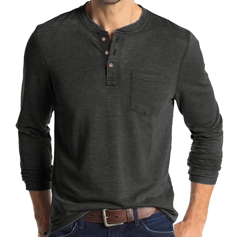 Attraco Men's Long-Sleeve Henley Neck T-Shirt Casual Solid Color Basic Layering Tops