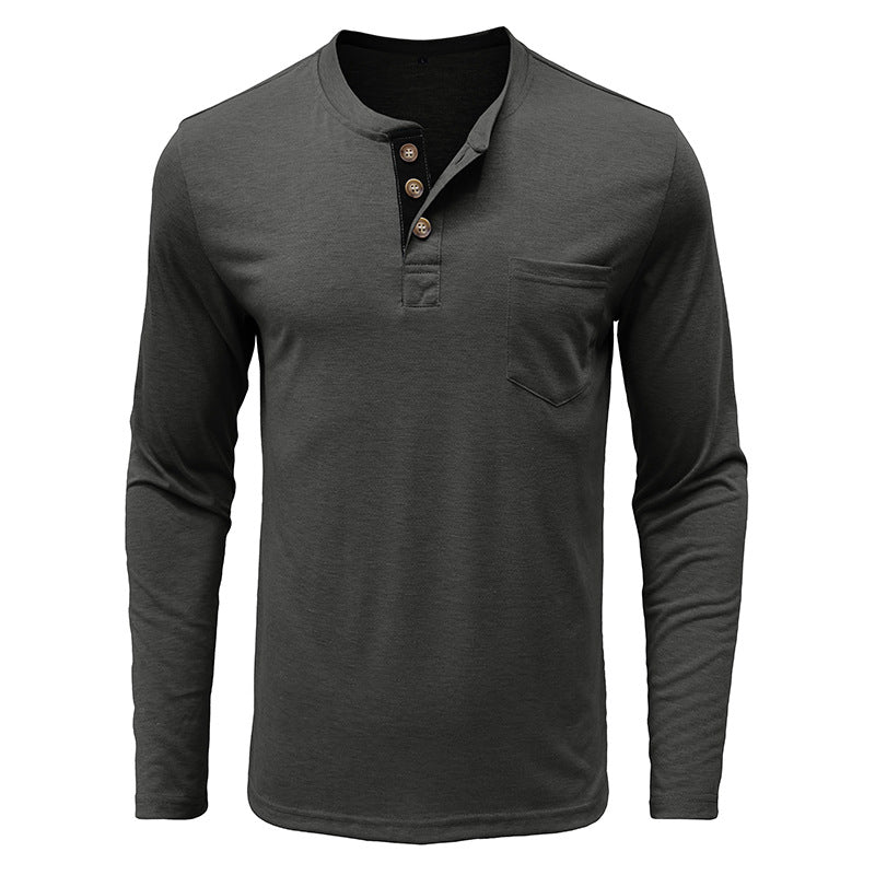 Attraco Men's Long-Sleeve Henley Neck T-Shirt Casual Solid Color Basic Layering Tops