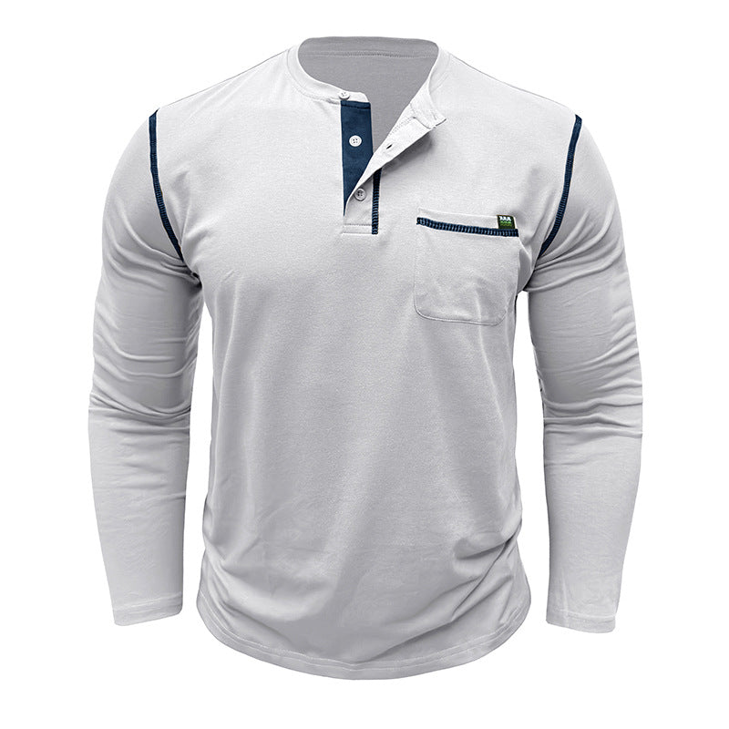 Attraco Men's Long Sleeve Henley Shirt Color Block Casual Pocketed T-Shirt Tops