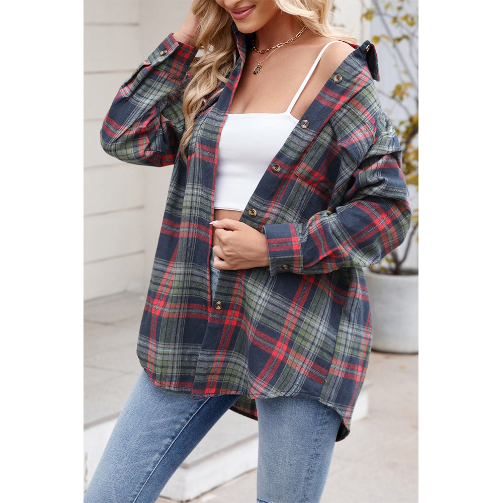 V For City Women's Casual Oversized Button Front Long Sleeve Plaid Shirts with Chest Pockets